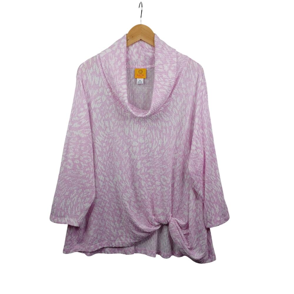 Ruby Rd. Women Top Size 3X Pink White Cowl Neck Open Knit 3/4 Sleeve Lightweight